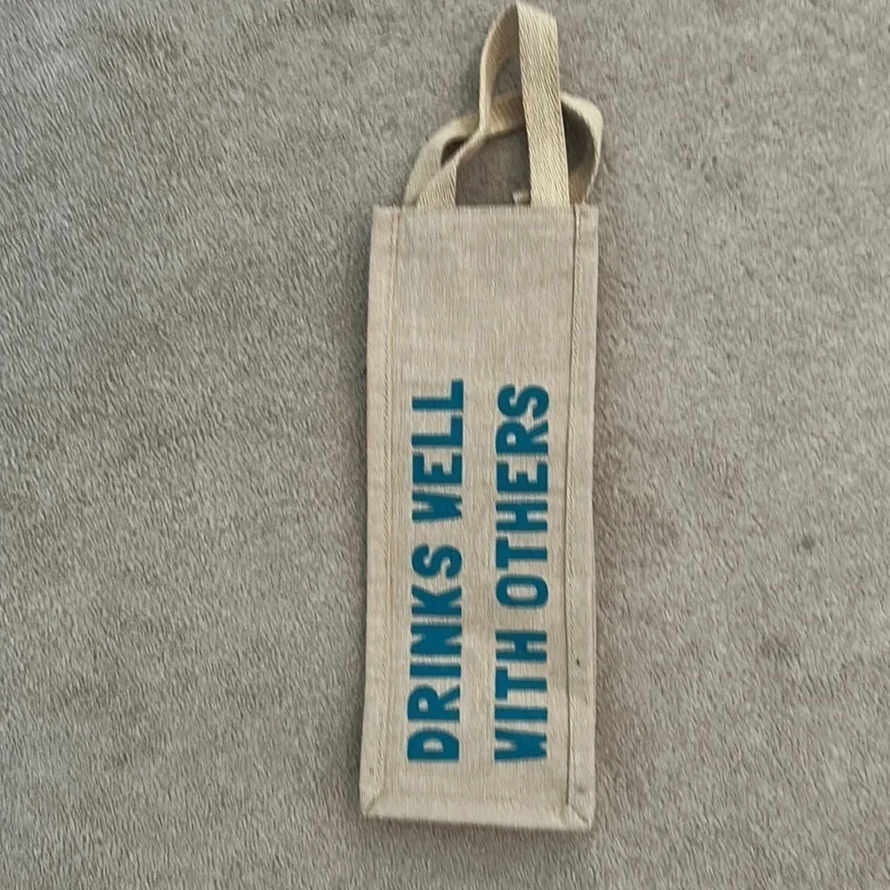 Wine canvas bag drinks well with others tan handle alcohol bag